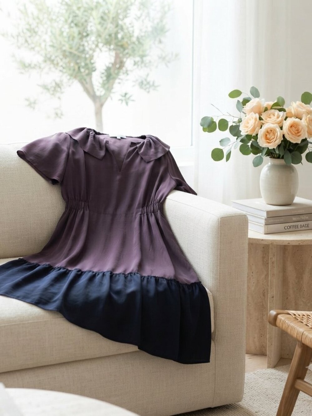 Vena Cava 100% Silk Color Block Mini Dress Purple Navy Size 4